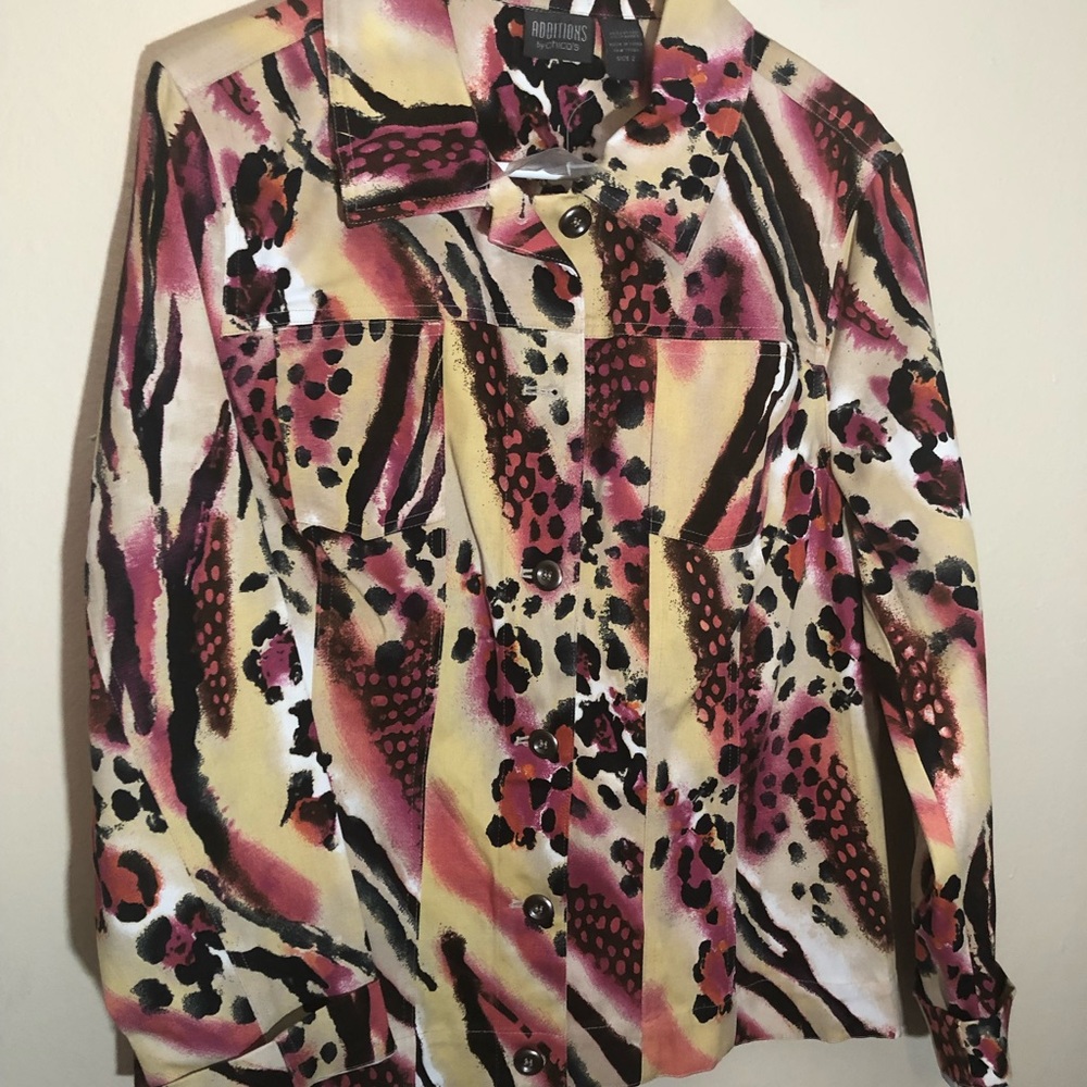 Chico’s Plus Size Tan Mixed Print Jacket Sz. 2